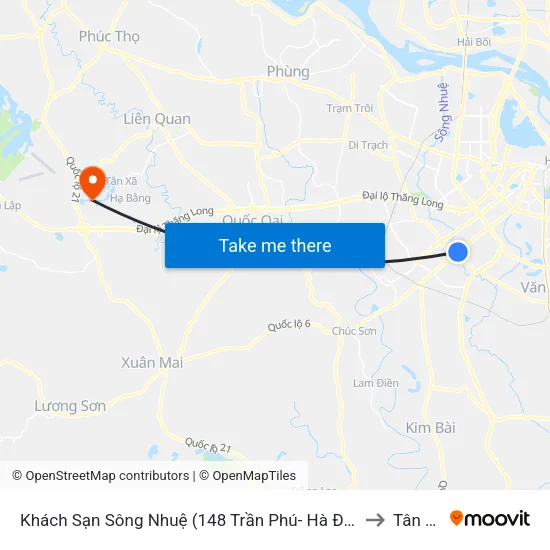 Khách Sạn Sông Nhuệ (148 Trần Phú- Hà Đông) to Tân Xã map