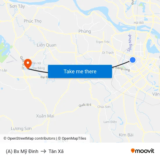 (A) Bx Mỹ Đình to Tân Xã map