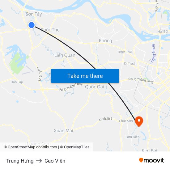 Trung Hưng to Cao Viên map