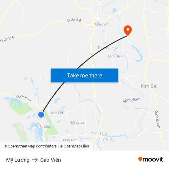 Mỹ Lương to Cao Viên map