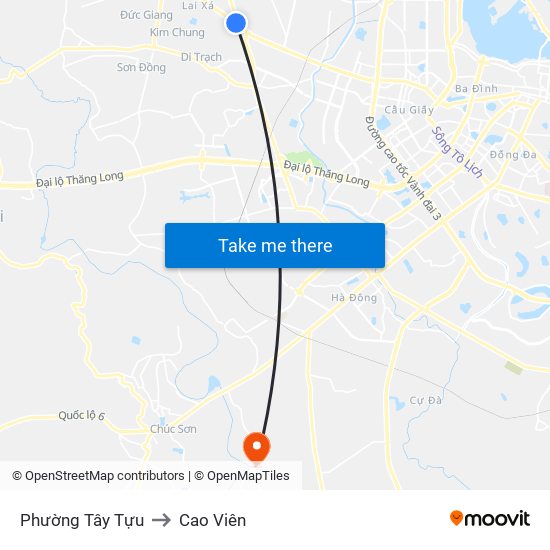 Phường Tây Tựu to Cao Viên map