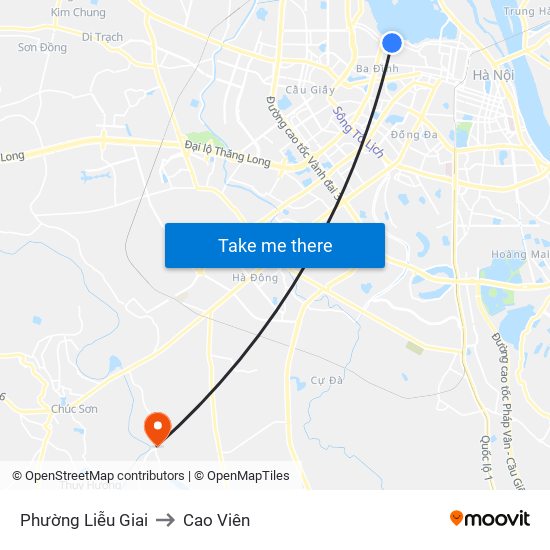 Phường Liễu Giai to Cao Viên map