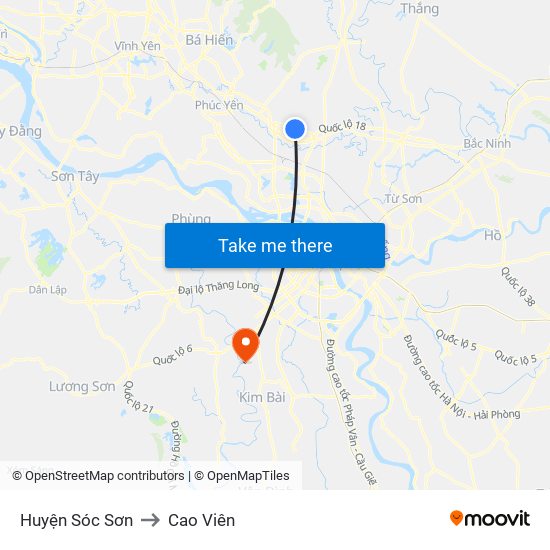 Huyện Sóc Sơn to Cao Viên map