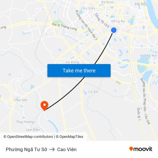 Phường Ngã Tư Sở to Cao Viên map