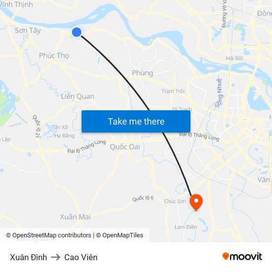 Xuân Đình to Cao Viên map