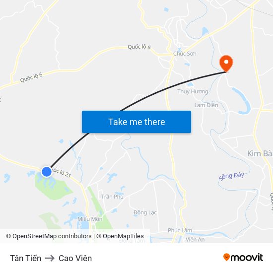 Tân Tiến to Cao Viên map