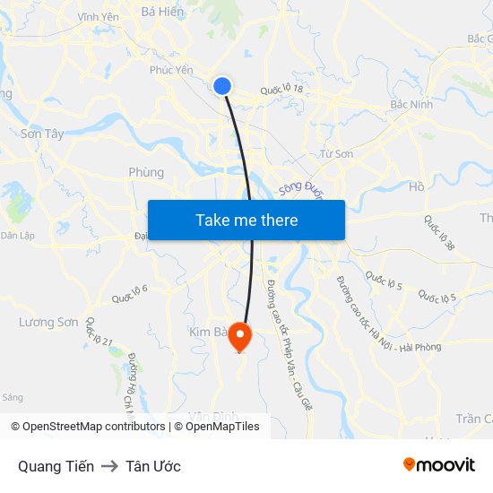 Quang Tiến to Tân Ước map