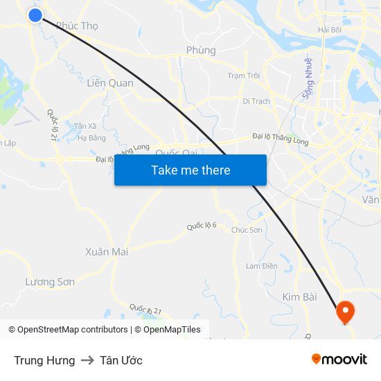 Trung Hưng to Tân Ước map