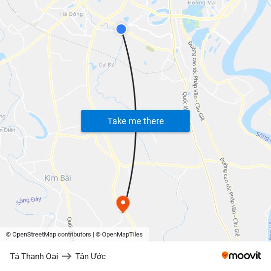 Tả Thanh Oai to Tân Ước map
