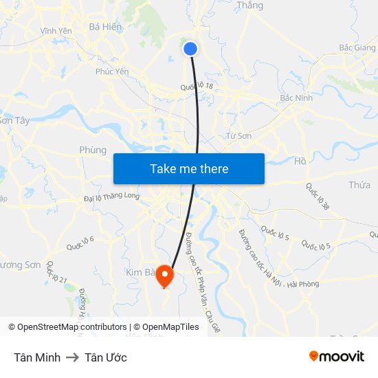 Tân Minh to Tân Ước map