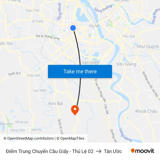 Điểm Trung Chuyển Cầu Giấy - Thủ Lệ 02 to Tân Ước map