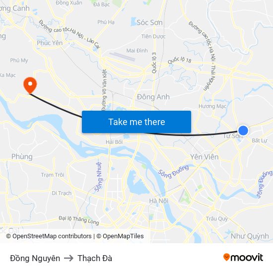 Đồng Nguyên to Thạch Đà map