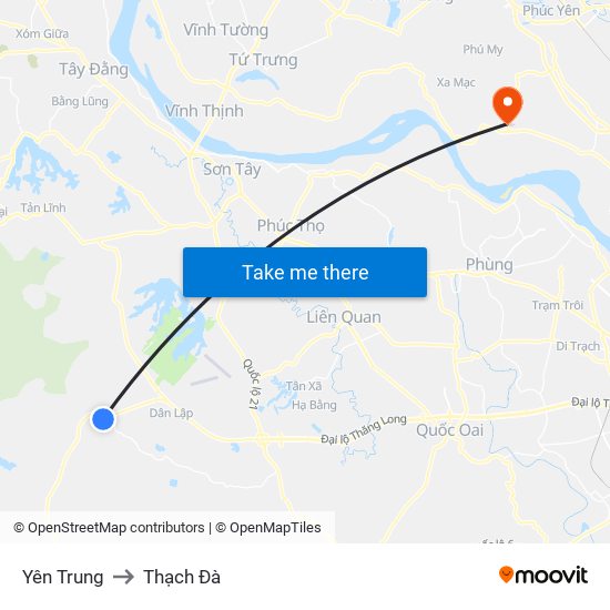 Yên Trung to Thạch Đà map