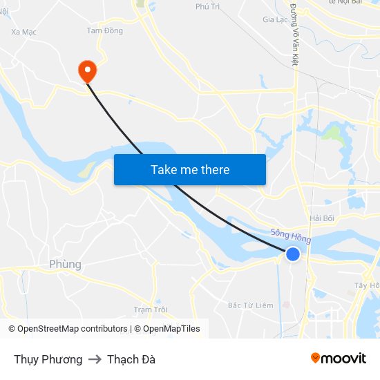 Thụy Phương to Thạch Đà map