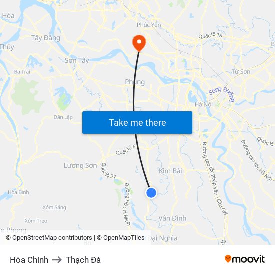 Hòa Chính to Thạch Đà map