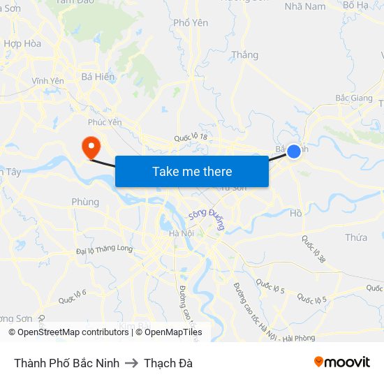 Thành Phố Bắc Ninh to Thạch Đà map