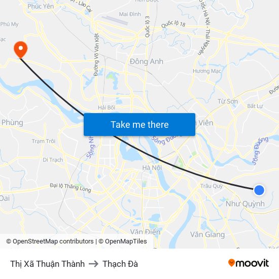 Thị Xã Thuận Thành to Thạch Đà map