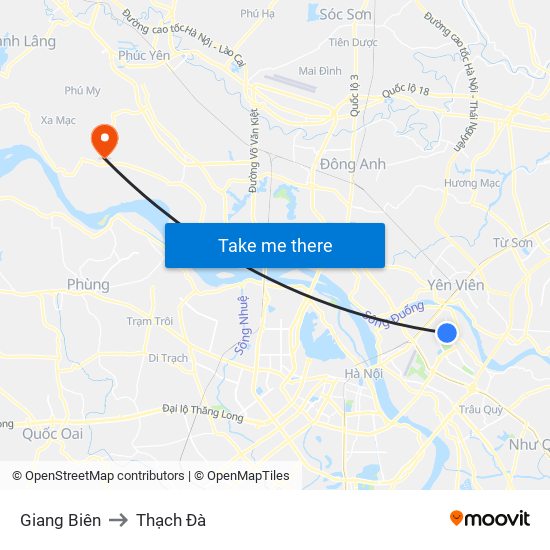Giang Biên to Thạch Đà map