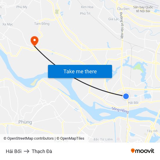 Hải Bối to Thạch Đà map