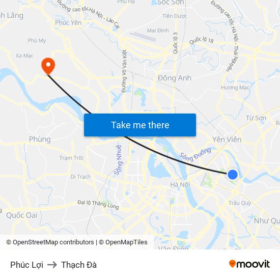 Phúc Lợi to Thạch Đà map