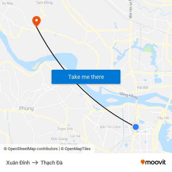 Xuân Đỉnh to Thạch Đà map