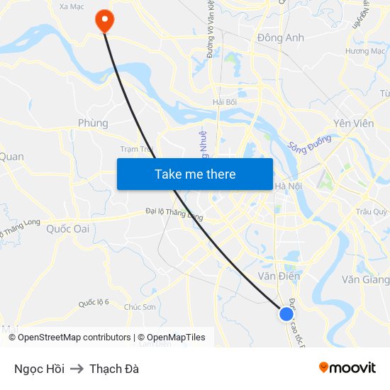 Ngọc Hồi to Thạch Đà map