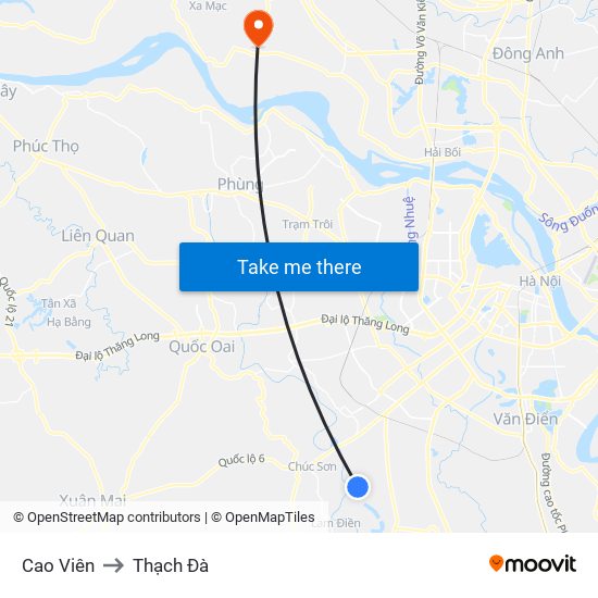 Cao Viên to Thạch Đà map