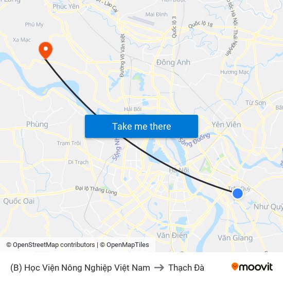 (B) Học Viện Nông Nghiệp Việt Nam to Thạch Đà map