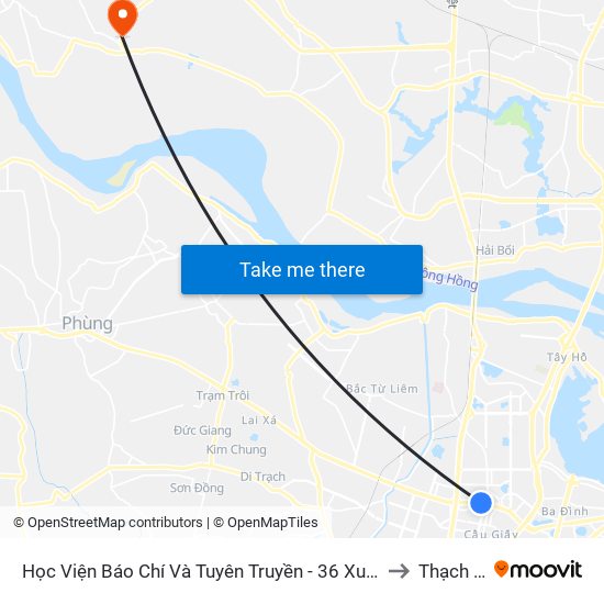 Học Viện Báo Chí Và Tuyên Truyền - 36 Xuân Thủy to Thạch Đà map