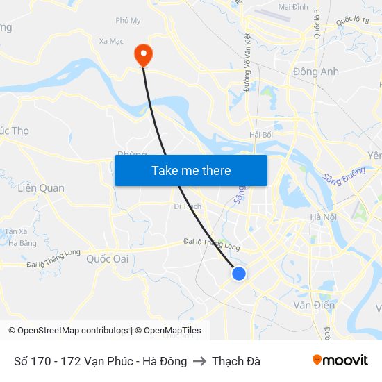 Số 170 - 172 Vạn Phúc - Hà Đông to Thạch Đà map