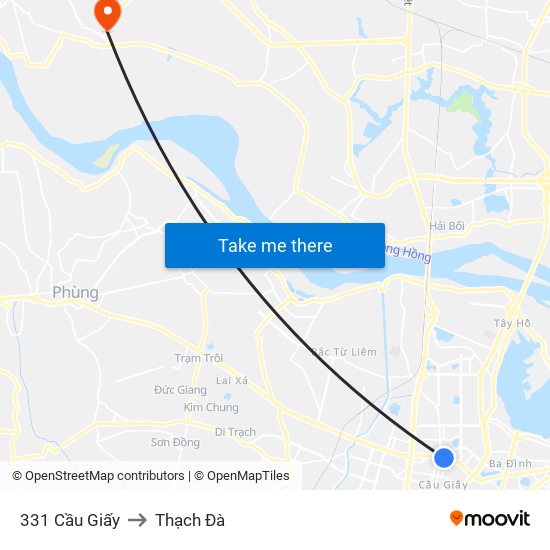 331 Cầu Giấy to Thạch Đà map