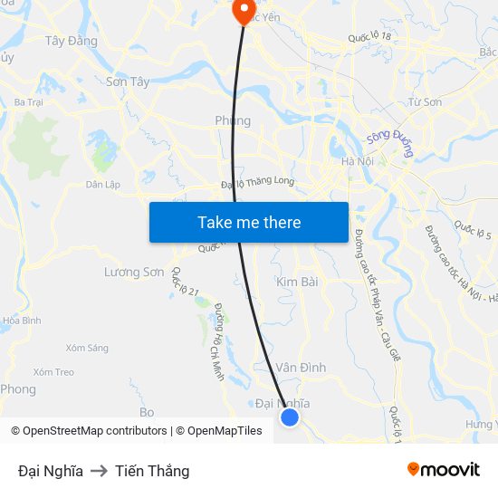 Đại Nghĩa to Tiến Thắng map