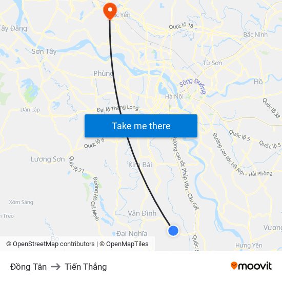 Đồng Tân to Tiến Thắng map