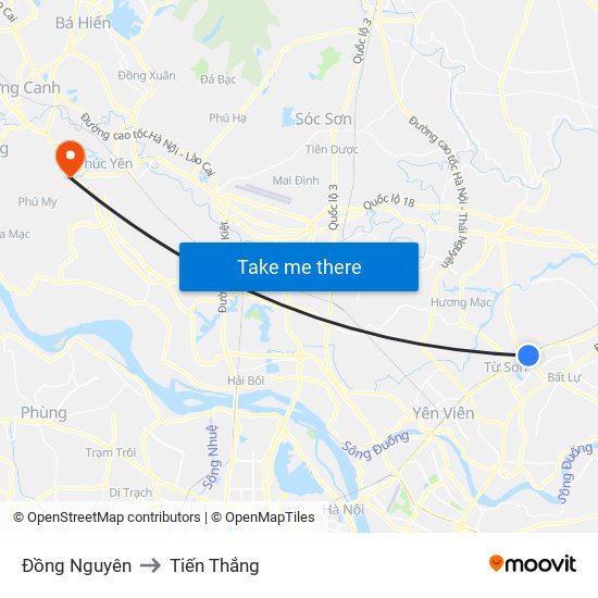 Đồng Nguyên to Tiến Thắng map