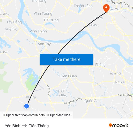 Yên Bình to Tiến Thắng map