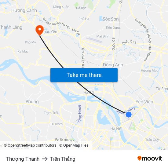 Thượng Thanh to Tiến Thắng map