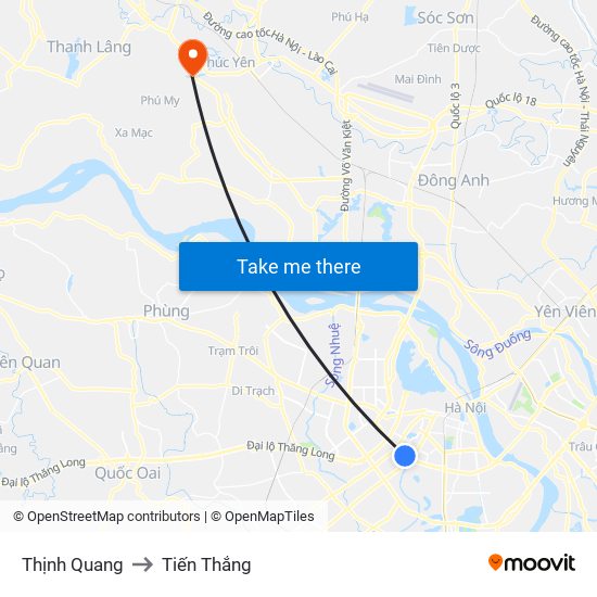 Thịnh Quang to Tiến Thắng map