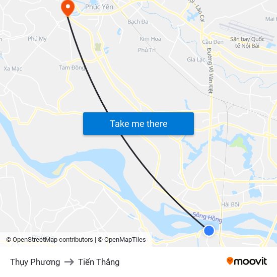 Thụy Phương to Tiến Thắng map