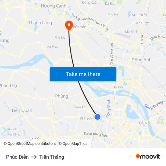 Phúc Diễn to Tiến Thắng map