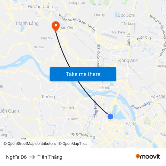 Nghĩa Đô to Tiến Thắng map