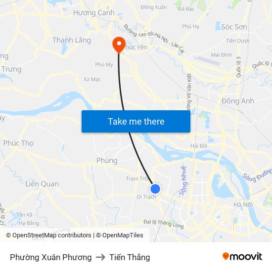 Phường Xuân Phương to Tiến Thắng map