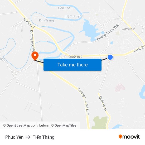 Phúc Yên to Tiến Thắng map