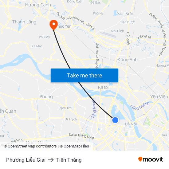 Phường Liễu Giai to Tiến Thắng map