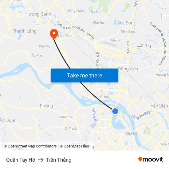 Quận Tây Hồ to Tiến Thắng map