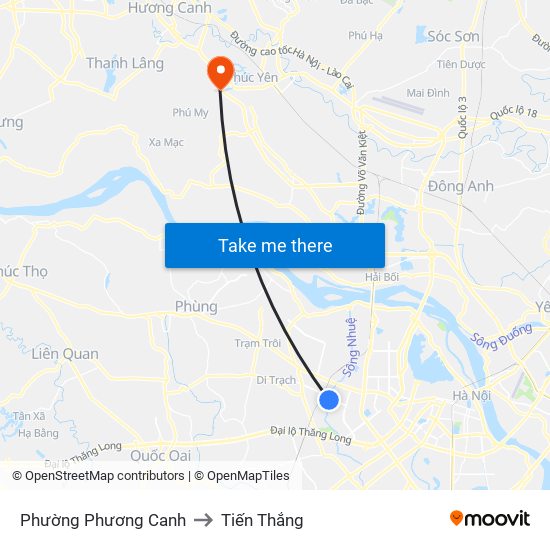 Phường Phương Canh to Tiến Thắng map