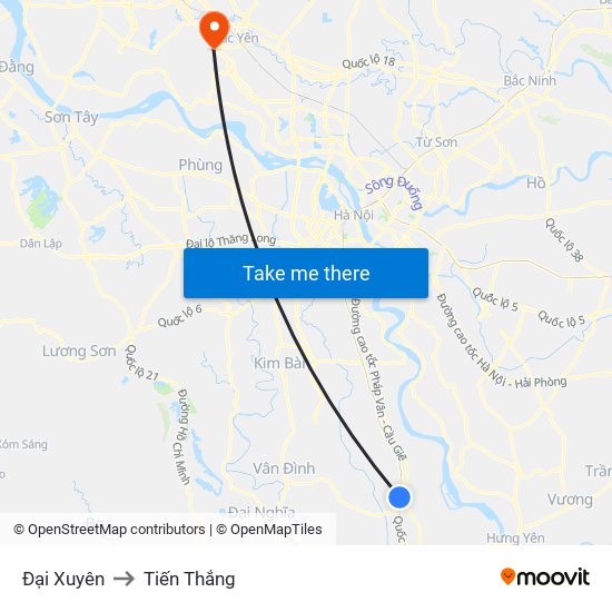 Đại Xuyên to Tiến Thắng map