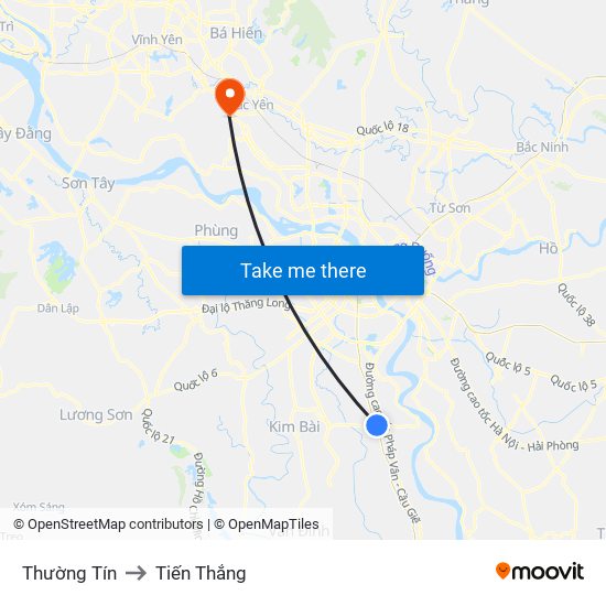 Thường Tín to Tiến Thắng map