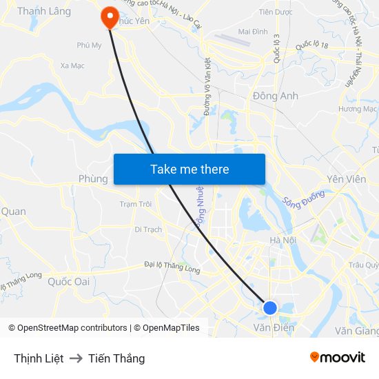 Thịnh Liệt to Tiến Thắng map