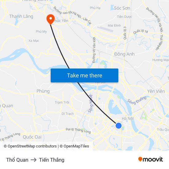 Thổ Quan to Tiến Thắng map