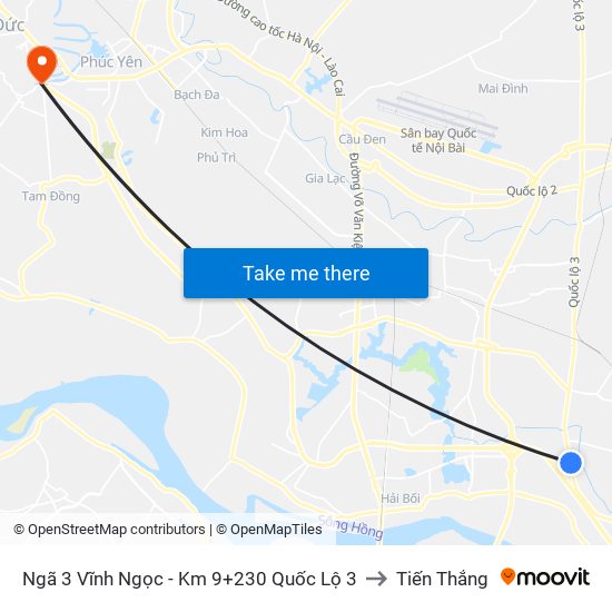 Ngã 3 Vĩnh Ngọc - Km 9+230 Quốc Lộ 3 to Tiến Thắng map